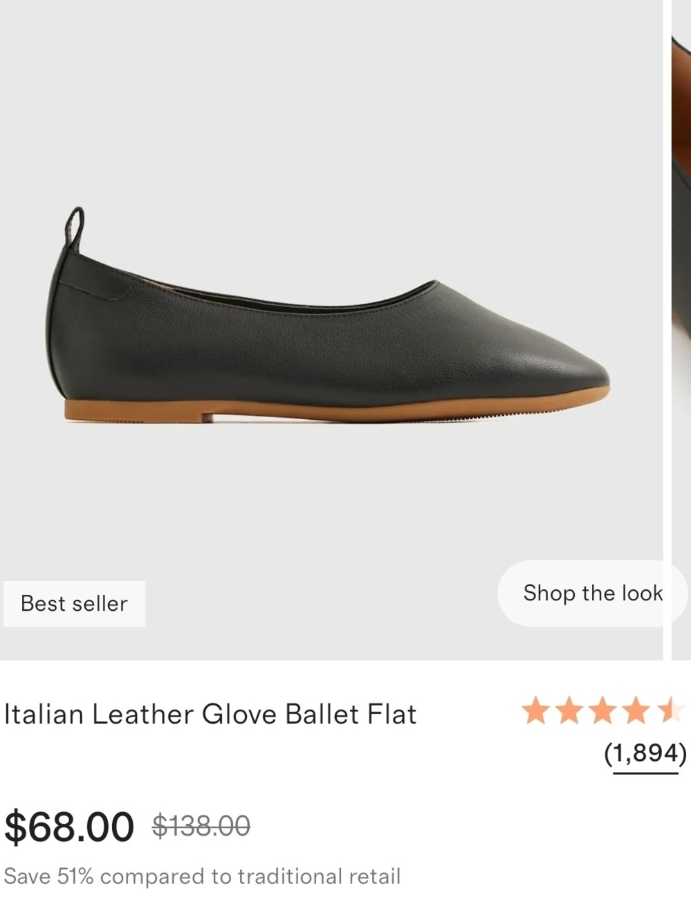 Quince Italian Leather Glove Ballet Flats – Black – Size 8 - Picture 3 of 6